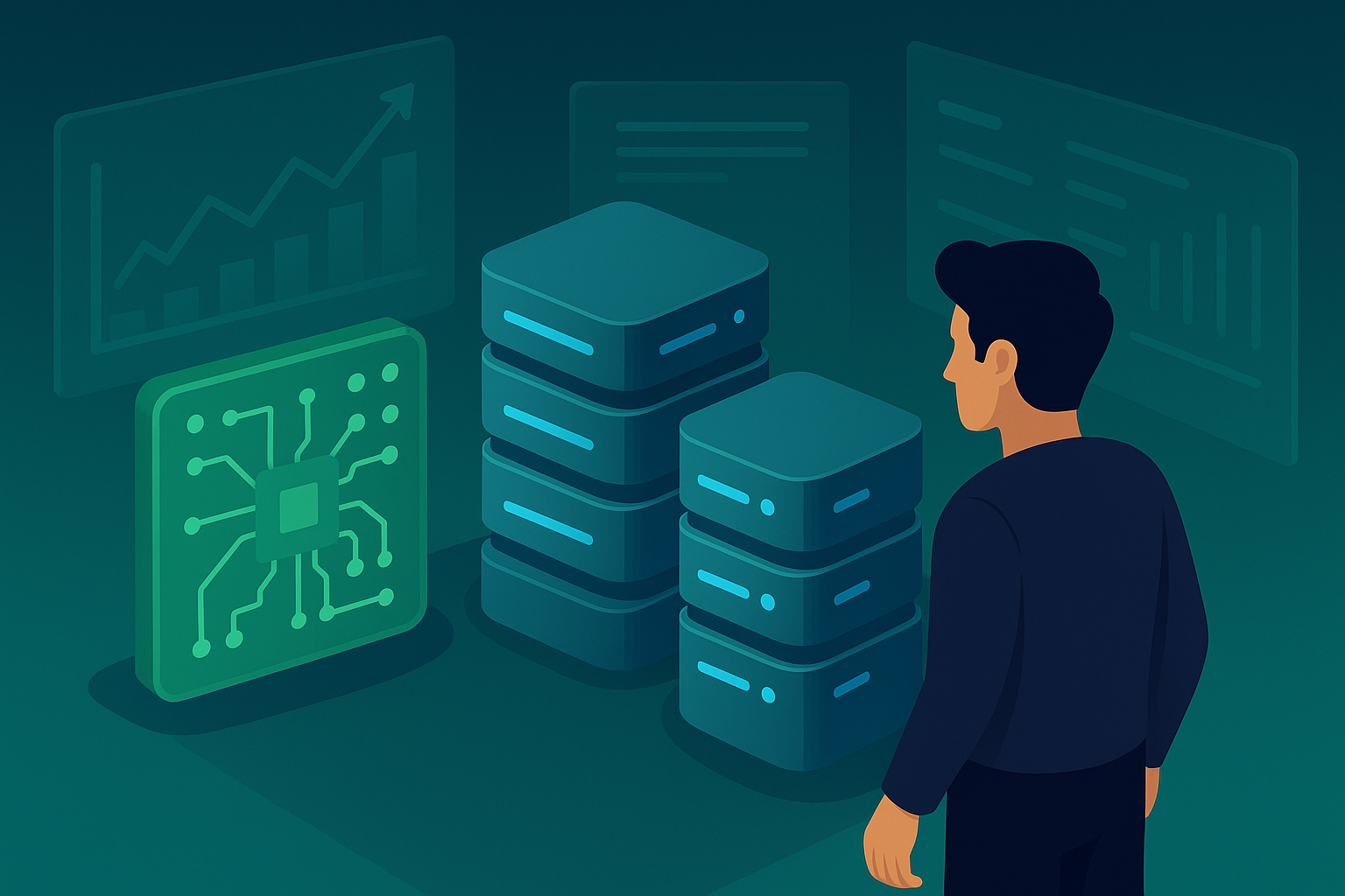 A man studies digital strategy screens labeled System 1, System 2, and System 3 representing GPT automation layers